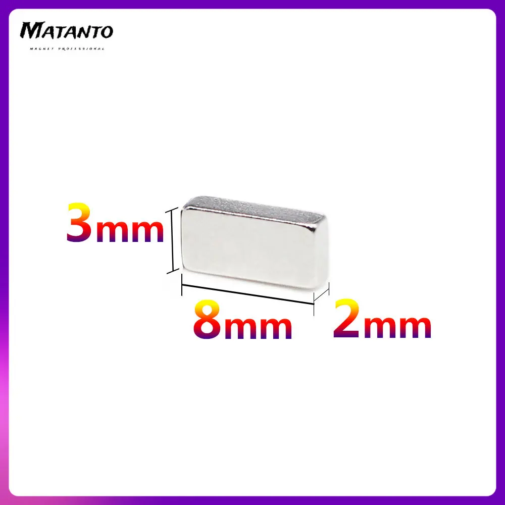 

20/50/100/200/500/1000PCS 8x3x2 Powerful Magnets Block Magnets N35 Neodymium 8mmx3mmx2mm Sheet Quadrate Rare Earth 8*3*2 mm