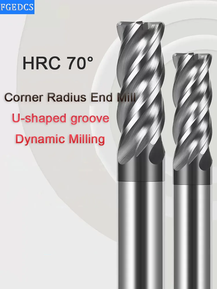 

HRC 70 Corner Radius End Mill R Bullnose CNC Tungsten Carbide Steel Cutter Face Machining Metal Router Tool 4 Flutes R0.5 0.2 R1