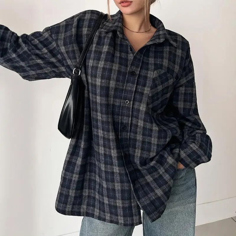 

Autumn Long Women's Loose Cheered irt Street Sle Printed Loose Top L5XL Comfortable Fit Button up Casual irt