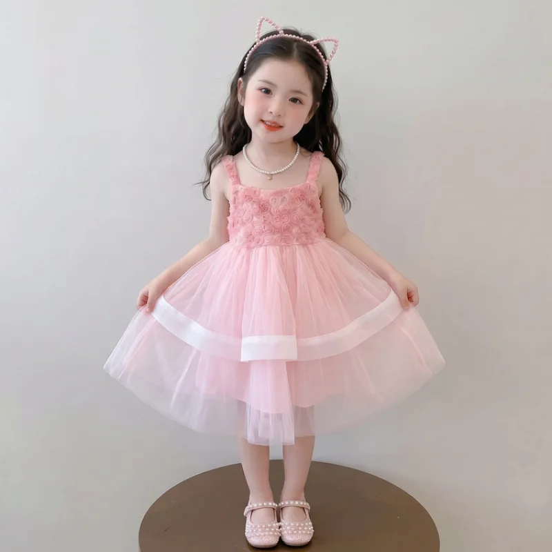 

Summer Sweet Princess Style Strap Skirt for Girls 2026 New Puff Dress for Baby Girls Summer Dress Princess Yarn Skirt