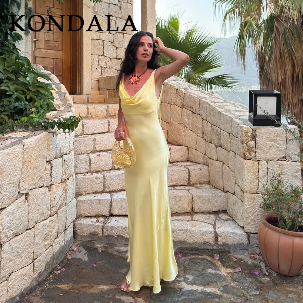 KONDALA 2025 Abiti gialli burro autunnali per le donne Abiti eleganti da ritorno a casa Abiti da cerimonia per invitati con spalle scoperte Abiti da donna