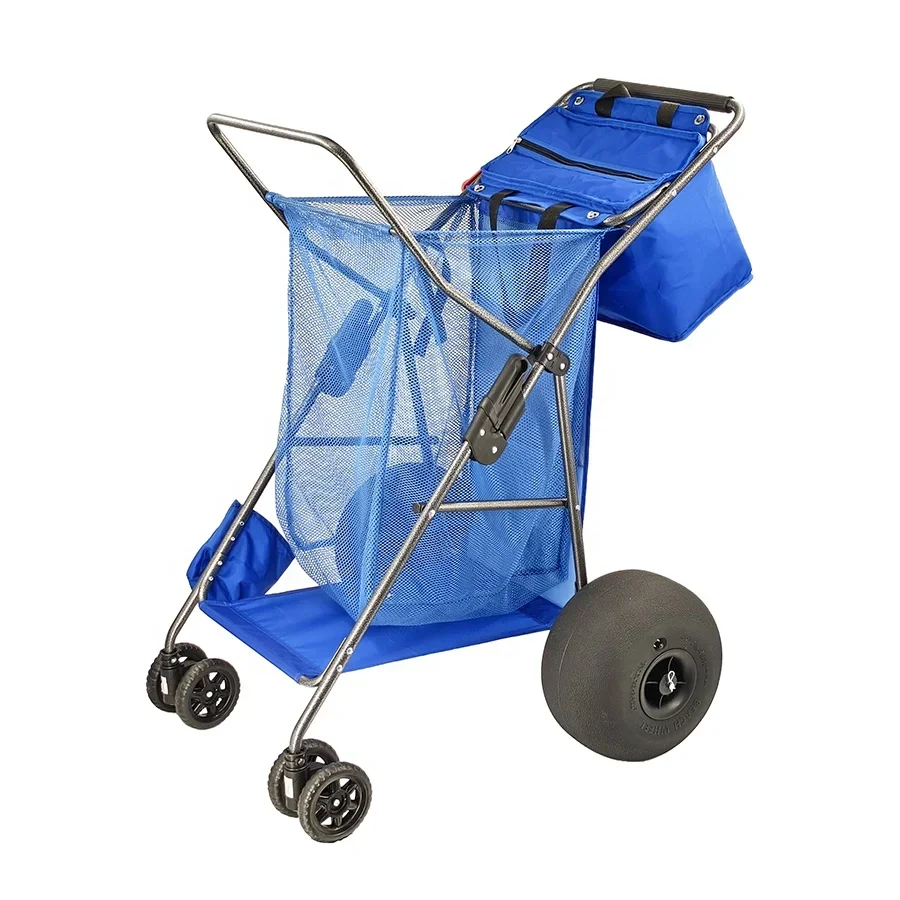 OEM Customizable Stainless Steel Foldable Balloon Wheel Wagon Cart Big Beach Trolley for Camping