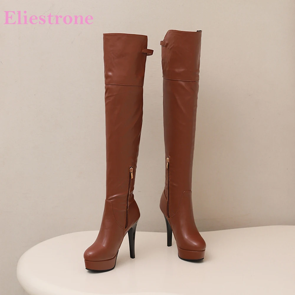 

2025 New Winter Fashion Brown White Women Thigh High Boots Platform High Heels Lady Shoes Plus Small Big Size 13 32 43 47 50