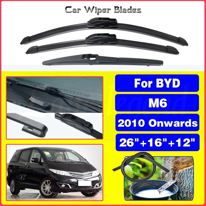 For BYD M6 2010 Onwards Car Front Rear Wiper Blades Soft Rubber Windscreen Wipers Auto Windshield 26