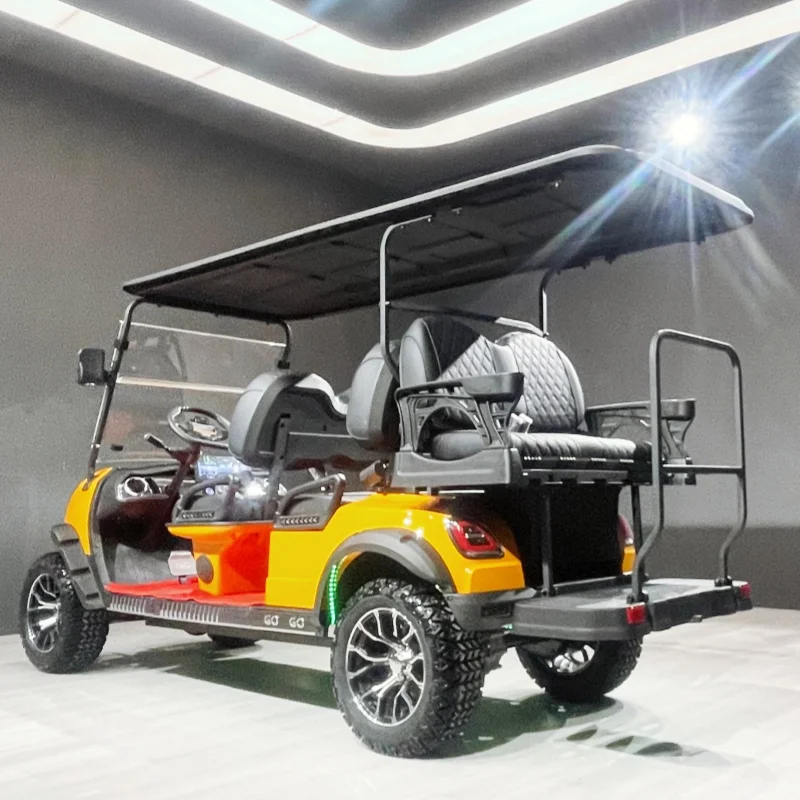 

Новая модель электрического гольф-кара 72В 5кВт, высокомощный внедорожный гольф-кар с алюминиевой рамой, черные сиденья премиум-класса, 14-дюймовые внедорожные шины