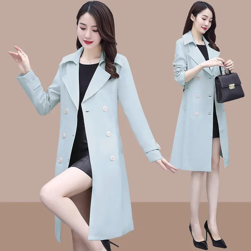 2024 New Autumn Khaki Long Trench Coat Women Slim Female Windbreaker Fashion Trench Coats Casual Outerwear