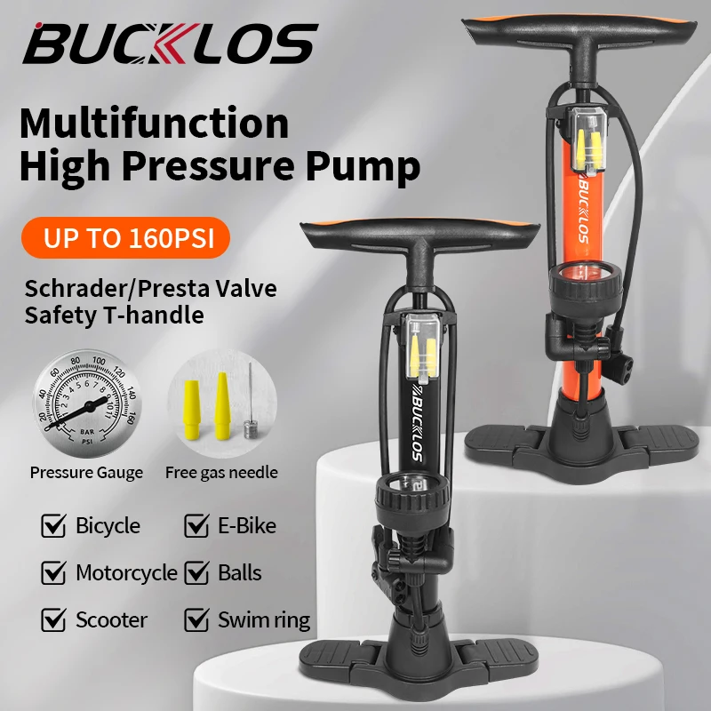 

BUCKLOS Bike Pump 160PSI Bicycle Tire Inflator Pressure Gauge Bike Schrader/Presta Valve Pump Scooter Motorcycles Tire Inflator