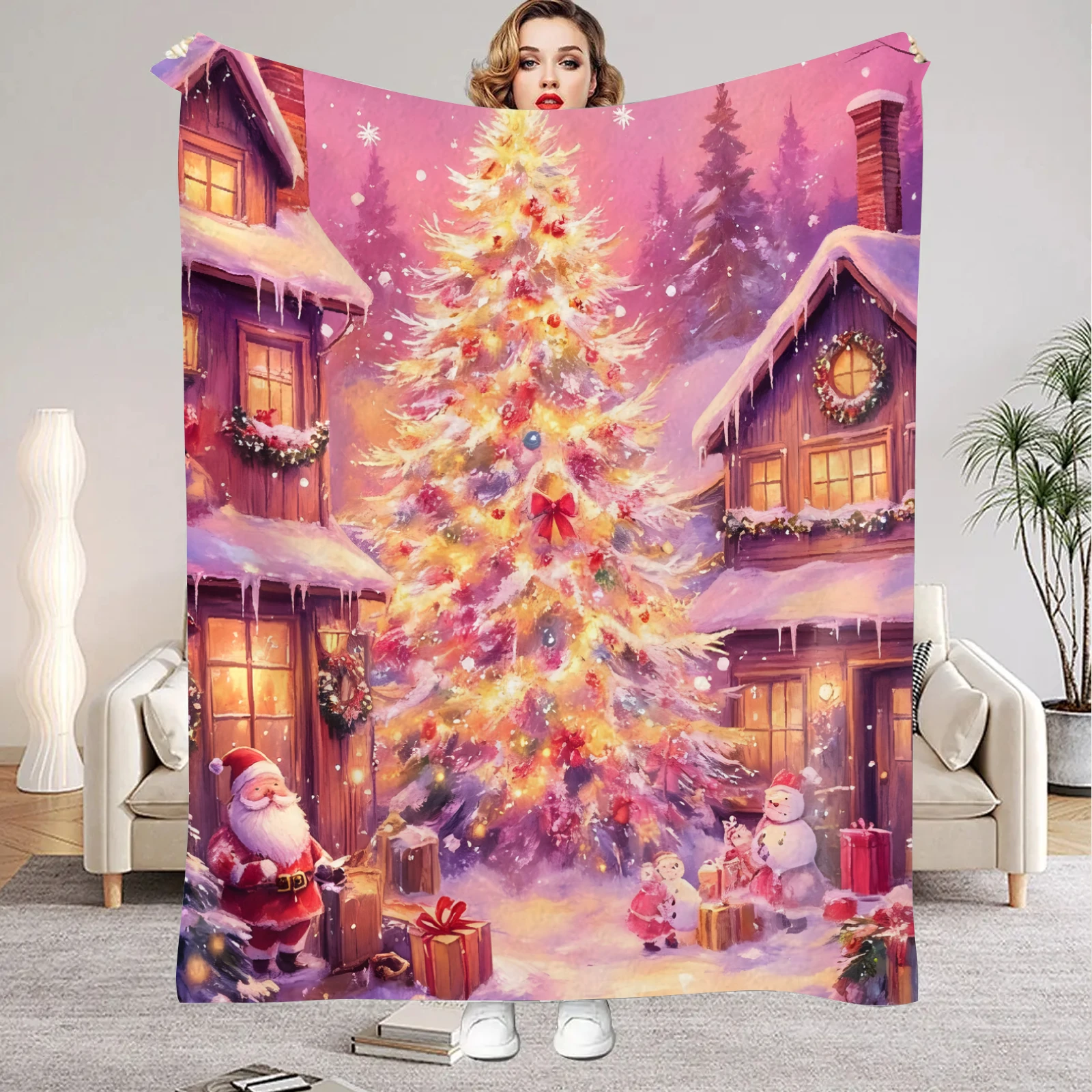 1pc Rosa Decke Heiraten Weihnachten Baum 3D Druck Glatte Flanell Decke für Home Wohnzimmer Schlafzimmer Dekor Neue Jahr Weihnachten geschenk