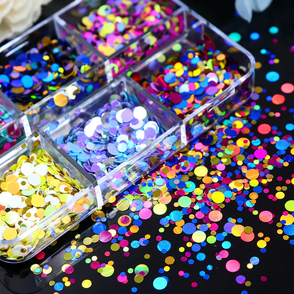 Holographic  Laser Round Nail Sequins Colourful  Round Sparkling Flake Decoration Accessories  for DlY Nail Design Decora