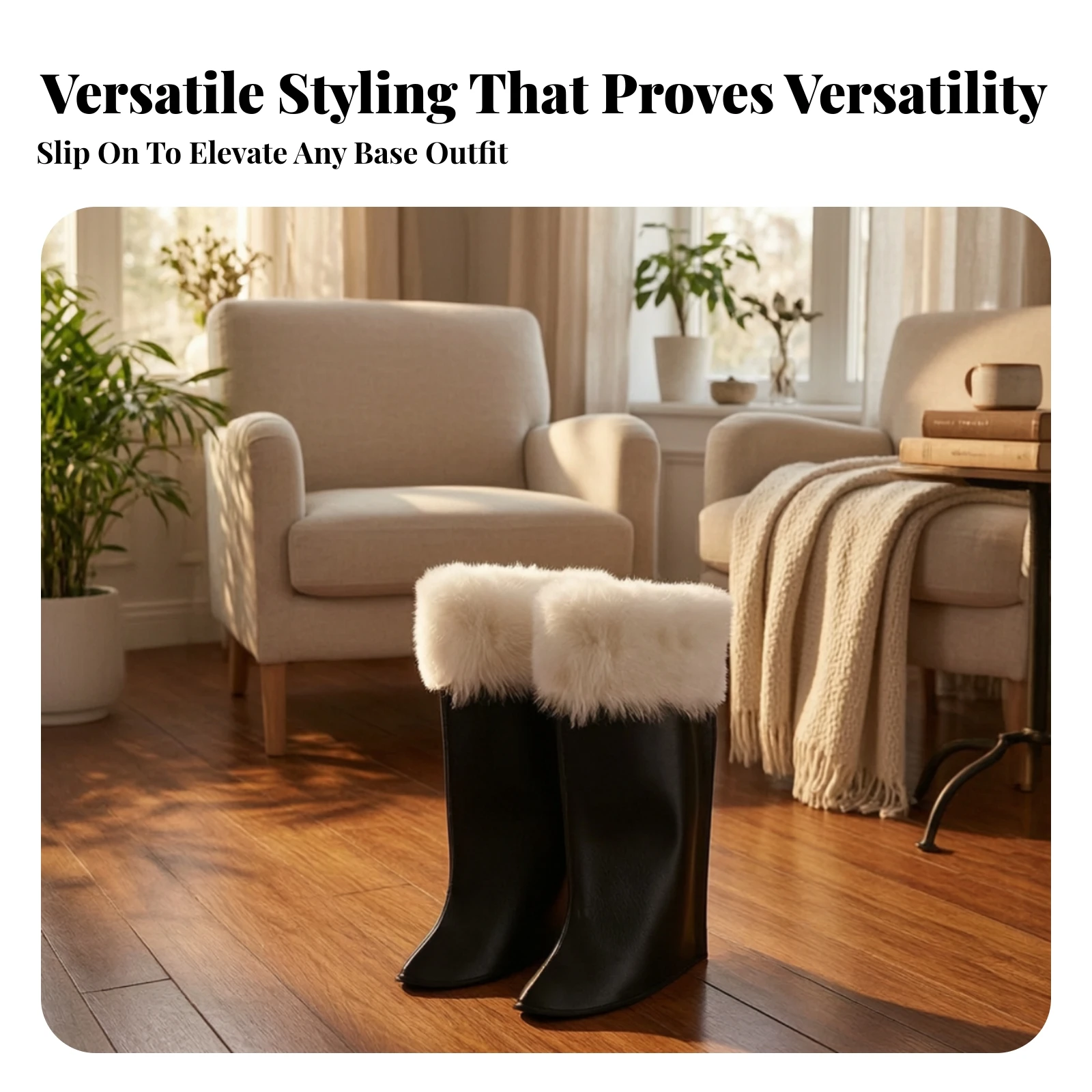 Boot Covers with Faux-Fleece Cuff Fluffy Santa Boot Tops Santa Costume Accessory Slip-on Footwear Versatile for Adults