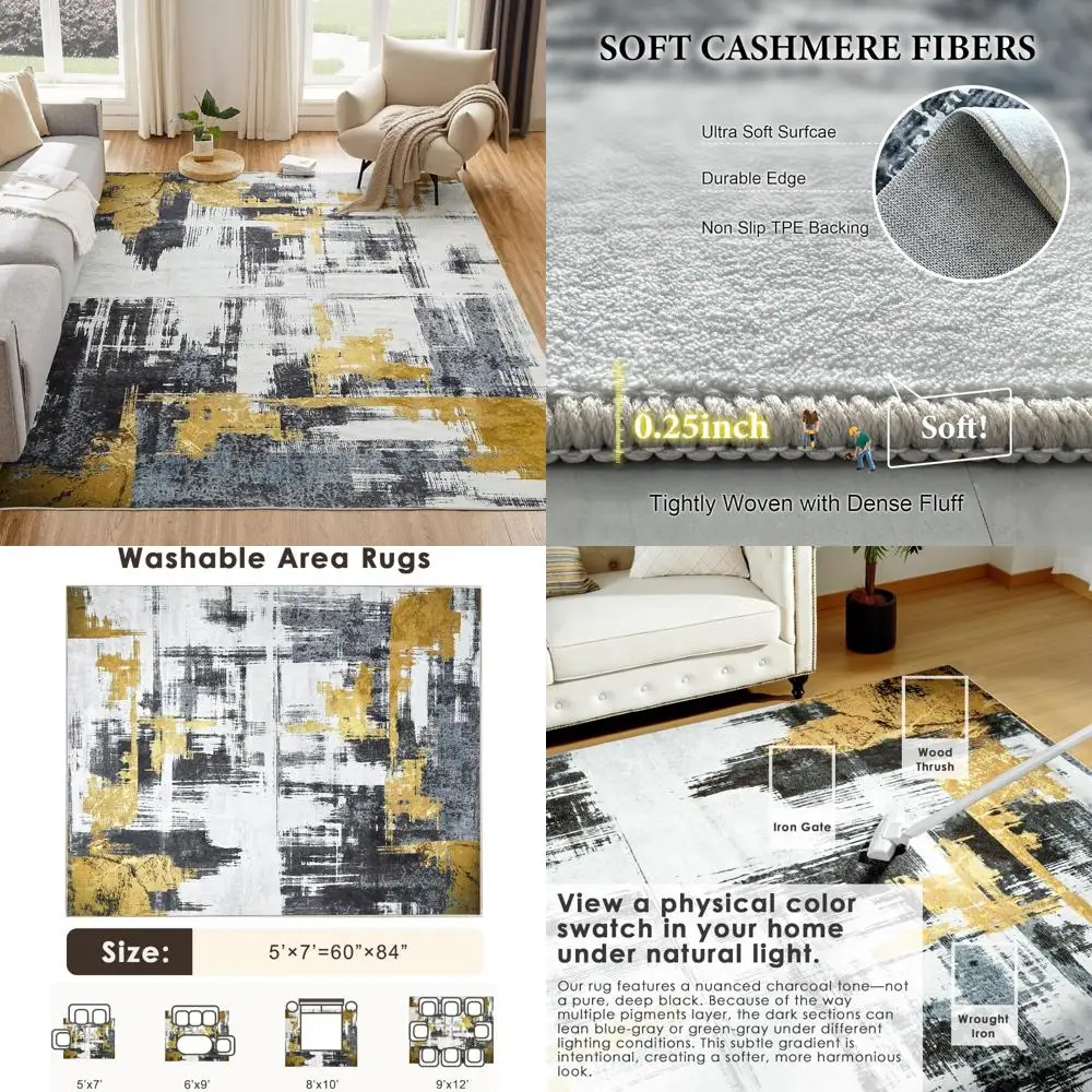 

VK·LIVING 5'x7' Area Rug Abstract Machine Washable Rug, Non-Slip Modern Woven Boho Soft Carpet Washable Rugs for Living Room, Be