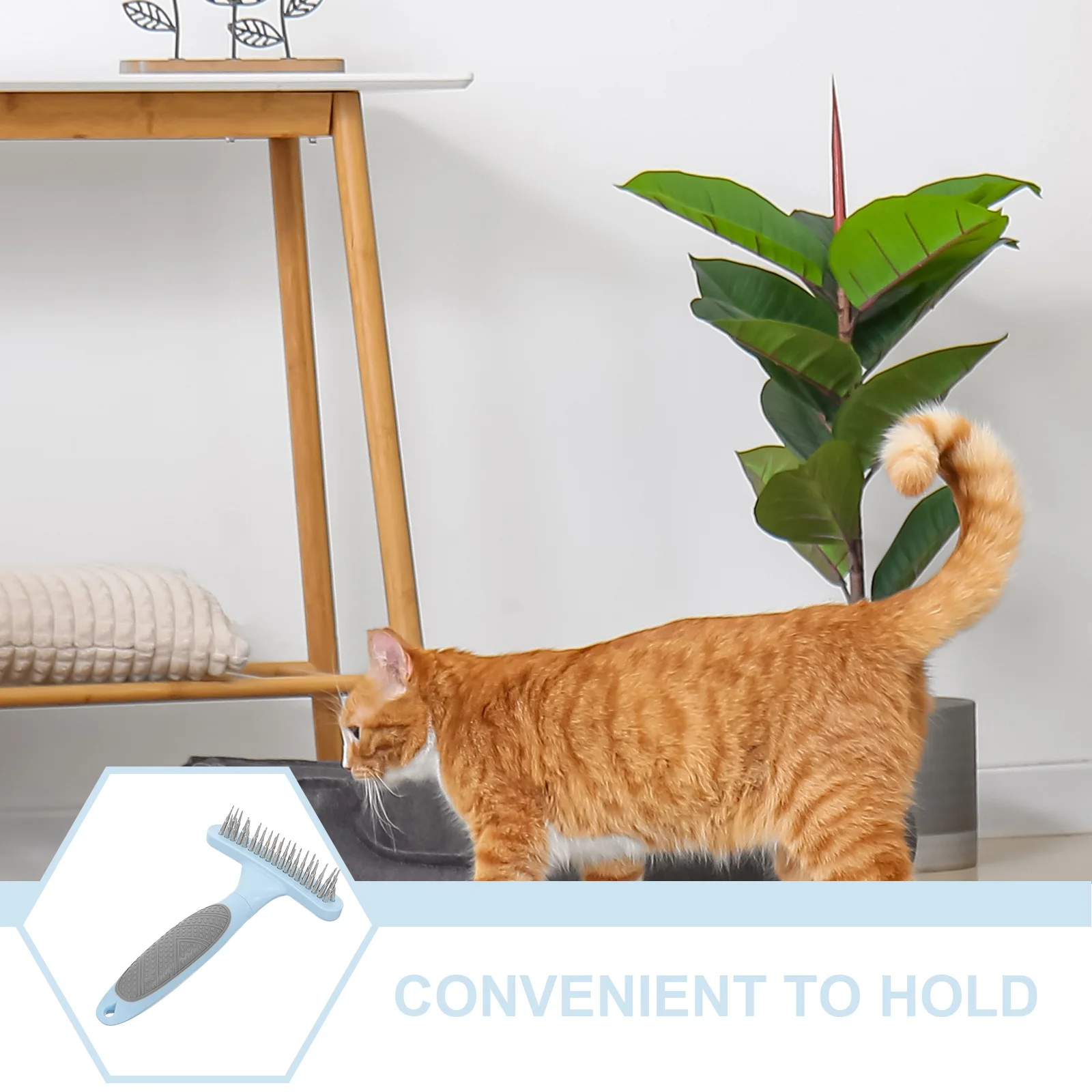 

Pet Grooming Rake Brush Dog Dematting Comb Double Row Pin Ergonomic Handle Deshedding Tool for Long Hair Dogs Shedding Cleaning