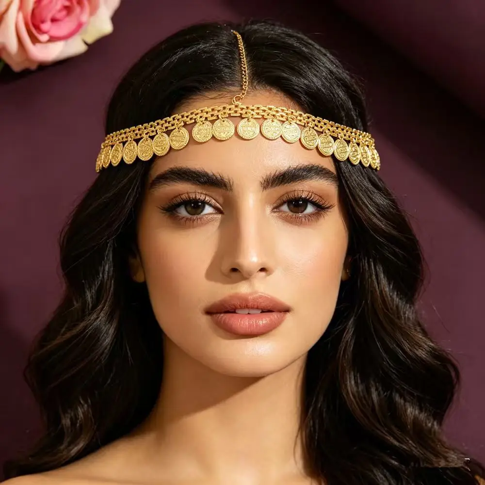 

1 Pcs Trendy Fashion Beach Vacation Hair Decoration Golden Color Coin Tassel Neck chain For Women Jewelry Accessory