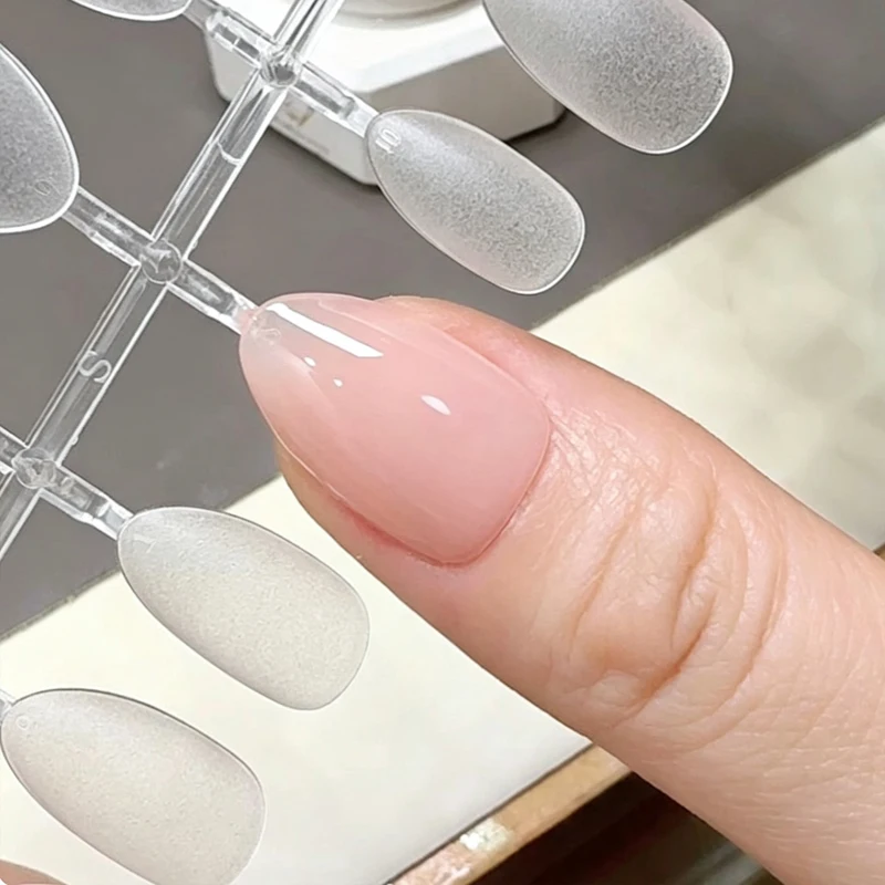 100Pcs Full Cover Press on Nail Tips Almond French False Nails Soak Off Gel Frosted Clear Nail Extension DIY Home Nails Salon