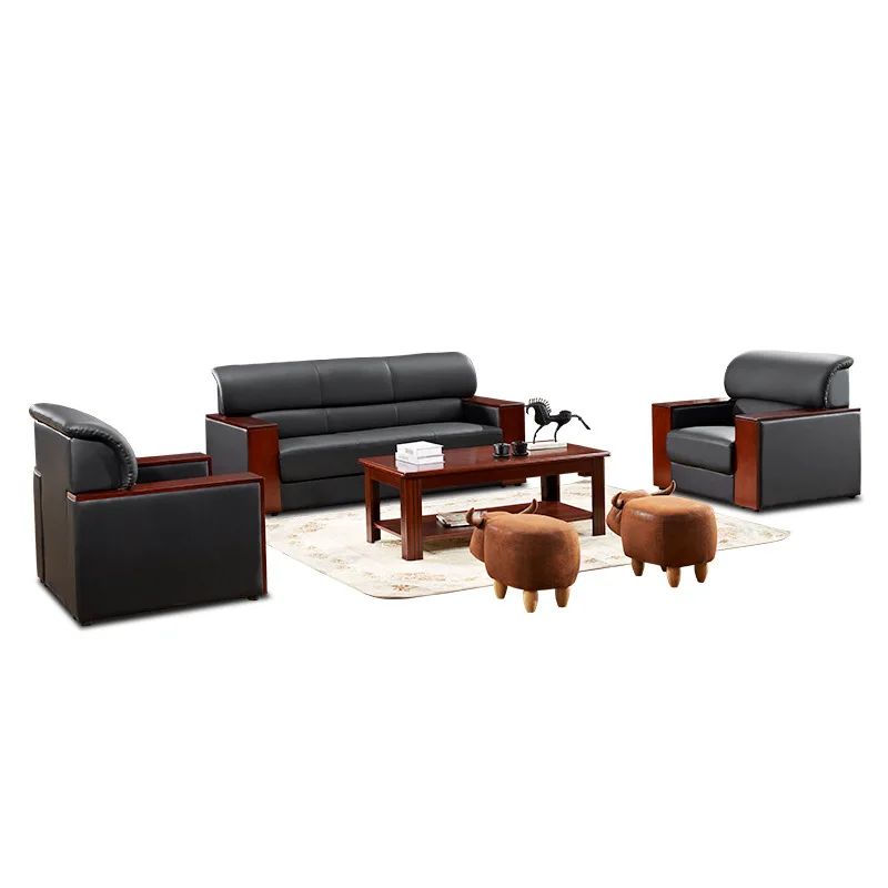 Solid wood reception room reception area leather office sofa simple and modern