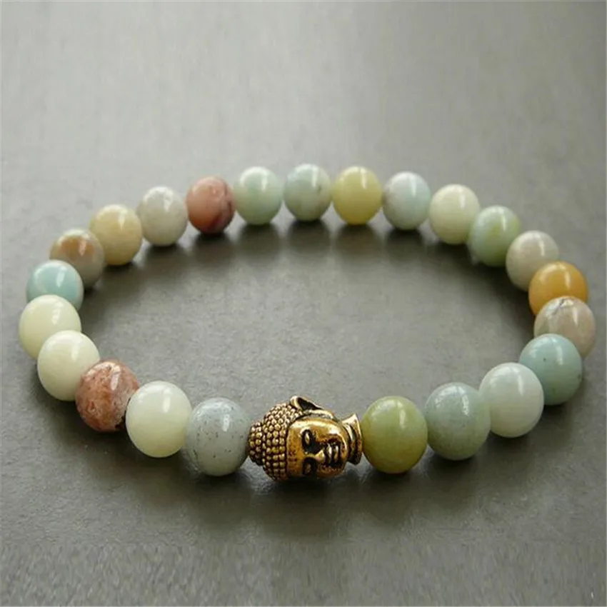 

8mm Amazoniteite Beads Bracelet 7.5 inches Wrap Link Artisan Wear Cuff Chain Classic Prayer