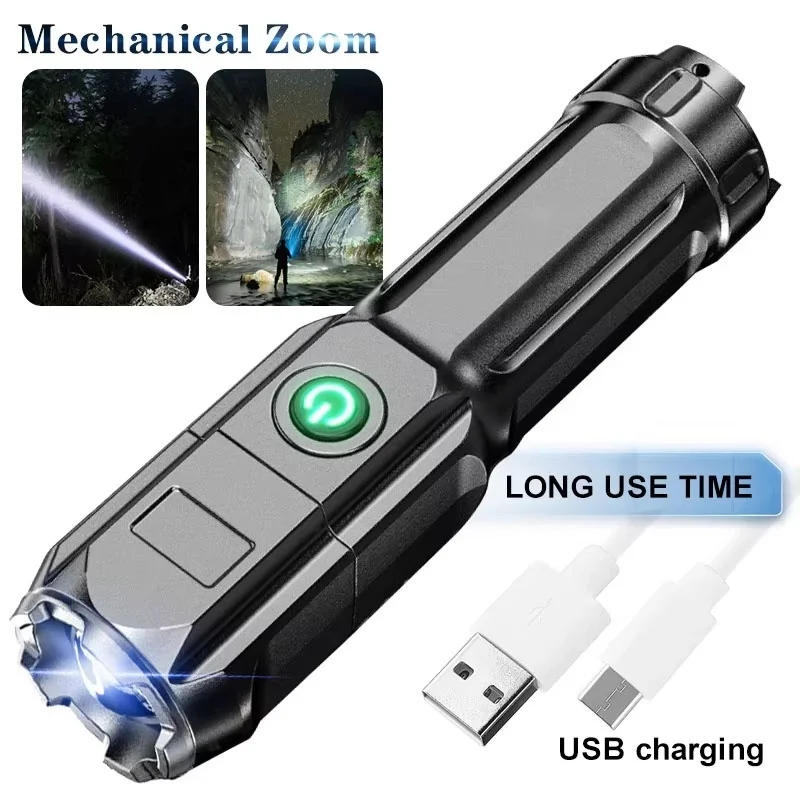 Multi Functional LED Flashlight USB Rechargeable Torch Portable Zoomable Camping Light 3 Lighting Modes Outdoor Light Flashlight