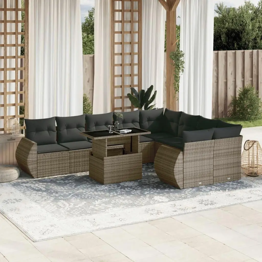 

Garden Sofa Set Grey PE Rattan Powder Coated Steel Tempered Glass Outdoor Furniture Seating 5 Piece Conversation Set