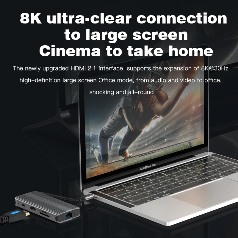 جديد USB C Hub نوع C محطة الإرساء 8 منافذ USB 3.1 HUB إلى محول ل TF 8K HD-MI Rj45 GBE المزدوج نوع C Usb Hub لأجهزة الكمبيوتر المحمول