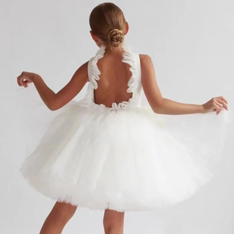 Girls' Dress Summer Fashion Open Back Princess Dress School Party Stage Show Performance Dress Wedding Flower Girl Evening Dress