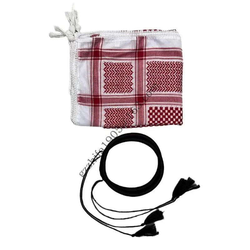

Men's Arab Shemagh Scarf Black Breathable Ethnic Headwear Keffiyeh Scarf for Cultural Event and Traditional Occasion