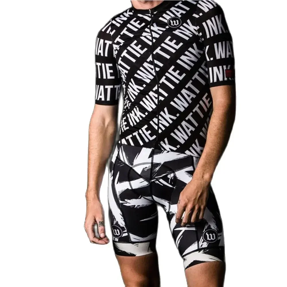 

Wattie Ink Men Jersey Set Short Sleev Bib Shorts Suit 9D Gel Pad Outdoor Pro Team Road Cycling Kit Ropa Ciclismo Hombre Maillot