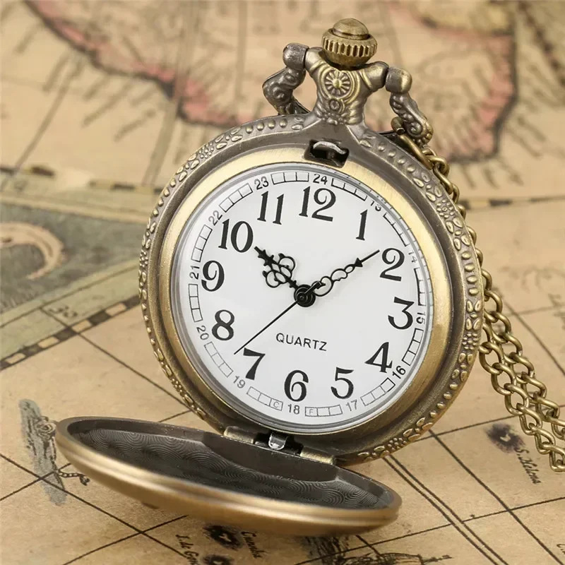 Retro Building Tomb Design Men Women Quartz Analog Pocket Watch Arabic Number Clock with Long Chain Reloj De Bolsillo