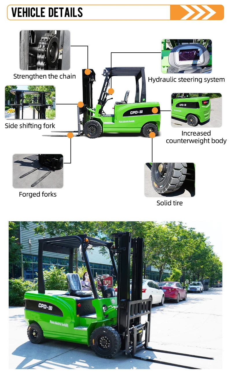 Customized Electric Forklift 1 Ton 1.5 Ton 3 Ton Warehouse Handling Lift Battery Forklift 4 Wheel  for Sale