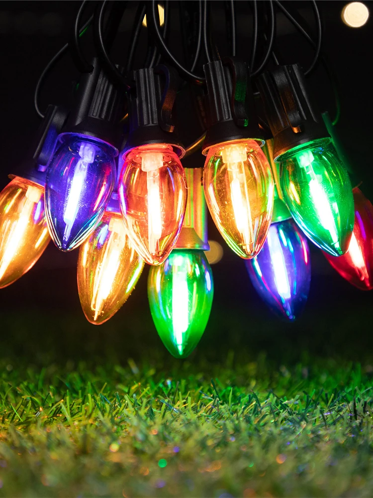 Kleurrijke C7 Lichtslinger 220V EU 110V US Street Garlandt E12 Kunststoffen Onbreekbaar Waterdicht voor Outdoor Yard decoratie Licht - afbeelding 2