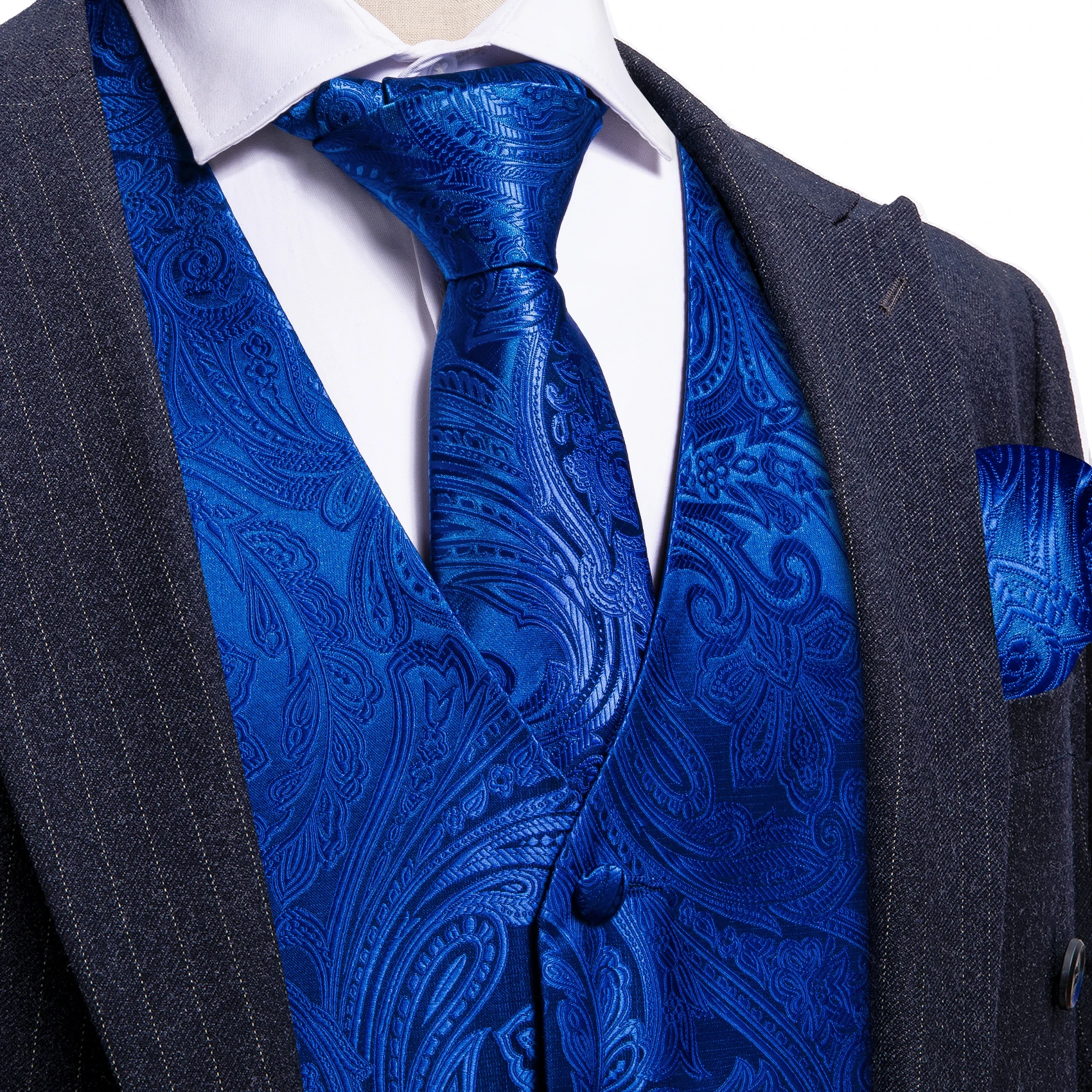 Barry.Wang 100 Colors Silk Men Vest Paisley Floral Waistcoat Tie Hanky Cufflinks Set Jacquard Sleeveless Jacket Wedding Business