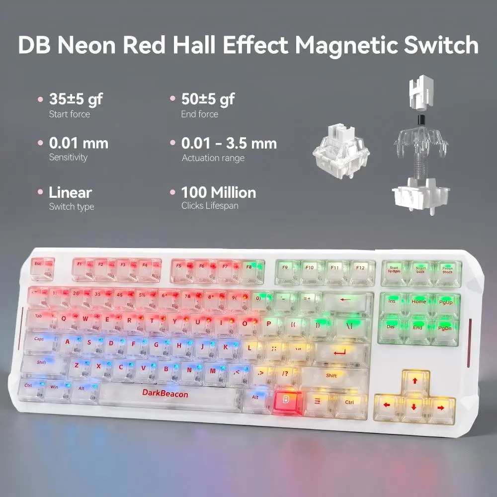 DarkBeacon 80% Wired Gaming Keyboard 87 Keys TKL HE Magnetic Switch Keyboards for PS4 Xbox PC Laptop Mac US Russian ASNI Layout
