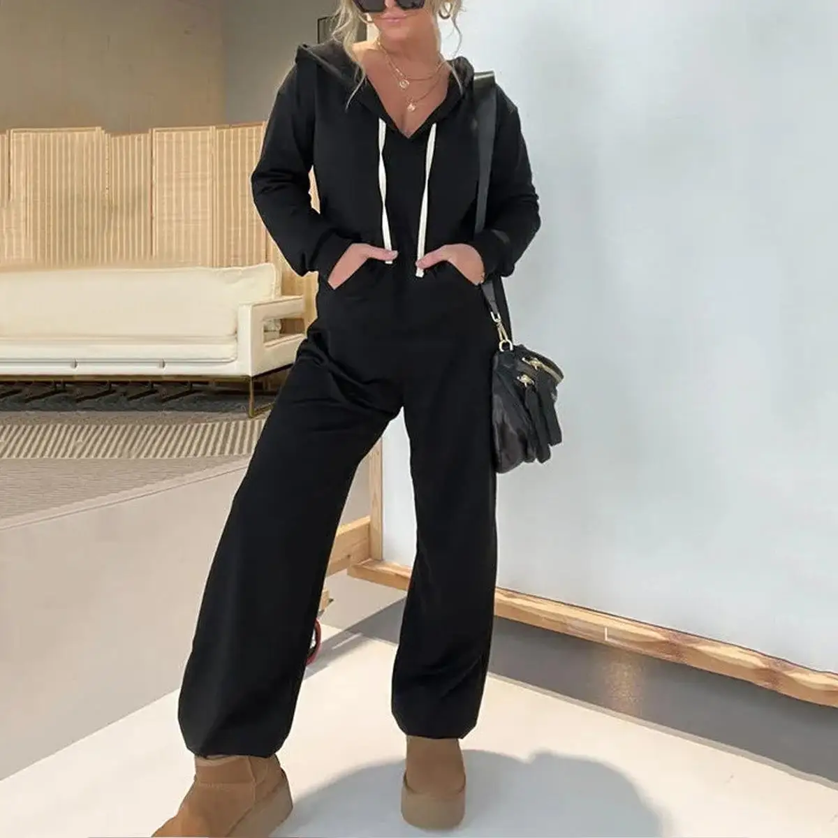 

Women's Jumpsuit Hoodie Set Long Pants Low Waist Commute Sle Fall Collection 00% Fabric Women's One-Piece Sweatirt Outfit