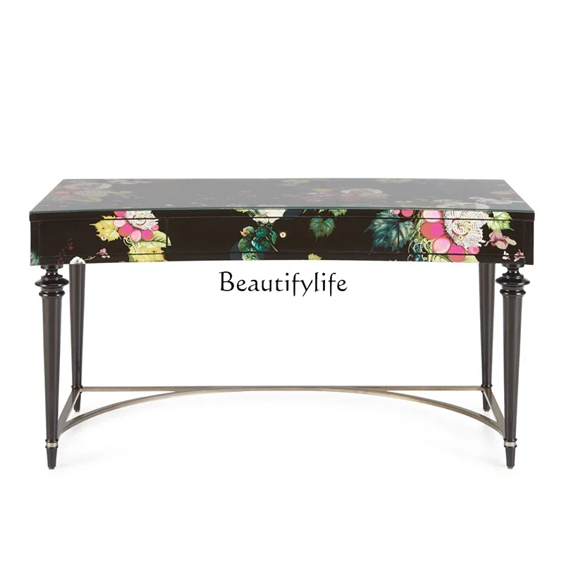 

LJY*American light luxury solid wood dressing table French retro hand-painted desk with drawers