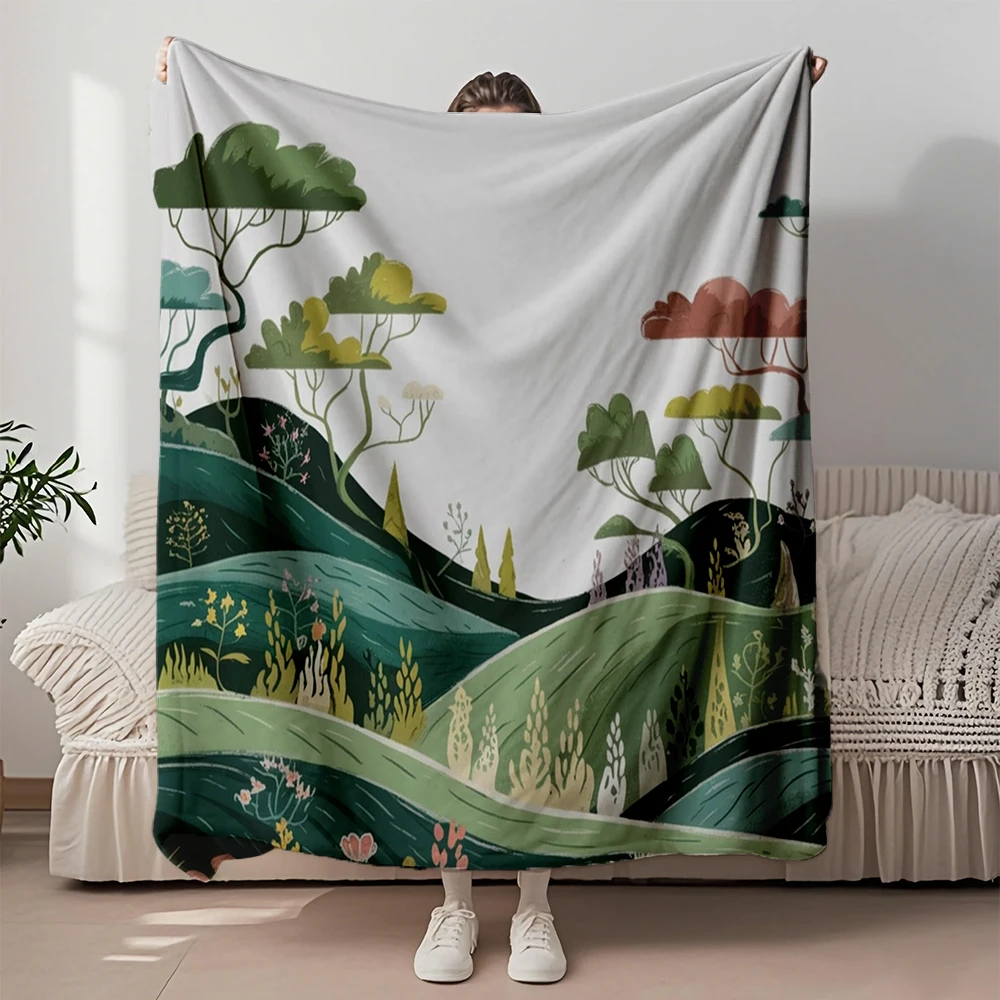 

Lovely Gift Flannel Soft Blanket Landscape Illustration Nautical Double-sided Throw Luxury Throw Machine-washable Odor-resistant