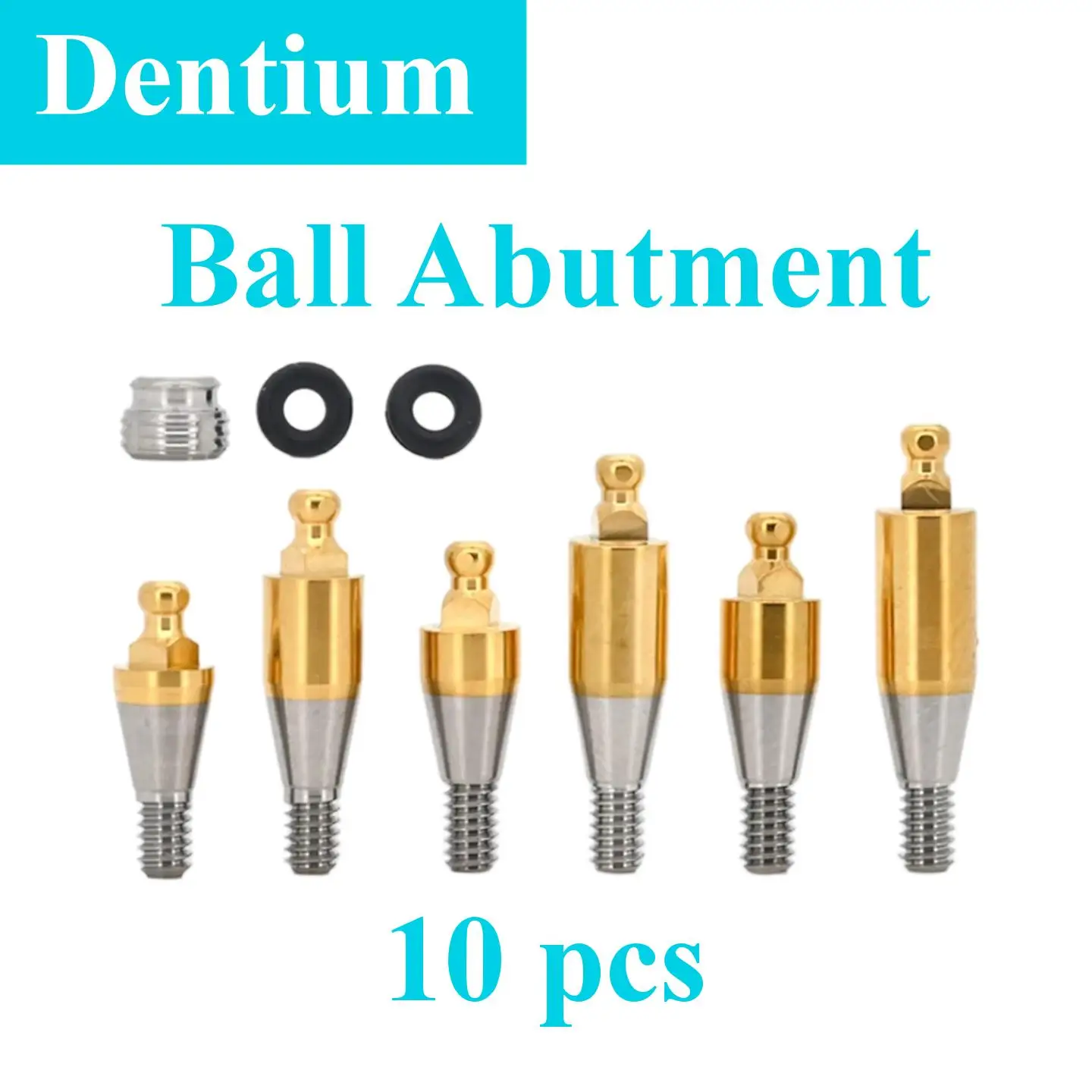 10Pcs Dental Ball Abutment Compatible With Dentium Fixtures Titanium Overdenture Attachment Matrix Housing Elastic Ring Hardware