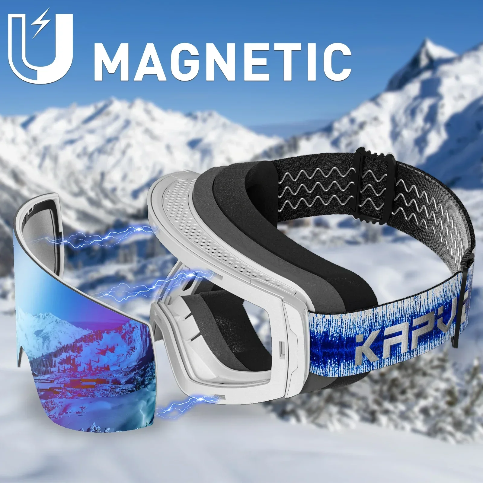 Kapvoe Ski Goggles Magnetic Double Layer Anti-fog Red Photochromic Skiing Men Women Wide Vision Snowboard UV400 Snow Sunglasses