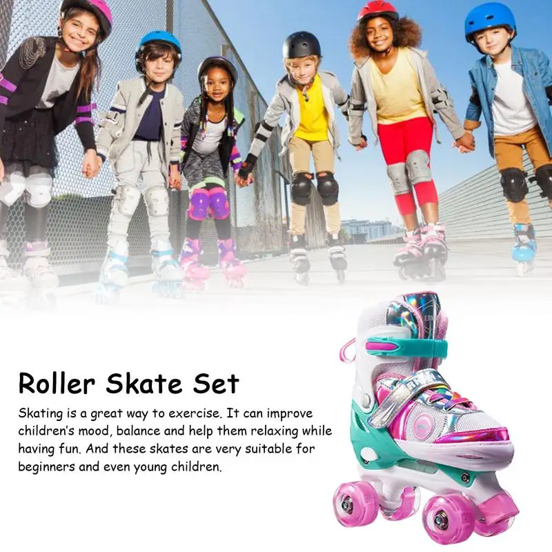 2023 New Boys Girls Kids Skates Adjustable Roller Skates 8 Fun Shining Wheels Ideal Gifts For Outdoor