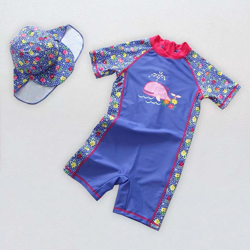 Baby Swimwear 18-24Months Boys Blue UV UPF50+ Swimsuit +Hat Kids Summer Bathing Suit Boy Beach Wear Children Swimming Jumpsuit