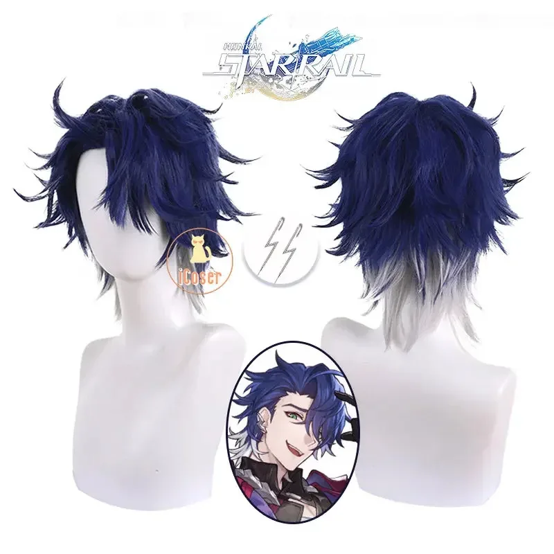 

Honkai Star Rail Sampo Koski Cosplay Wig Earrings Dark Blue Gray Short Hair Underworld Belobog Wildfire Mercenary Men Acc LI9954