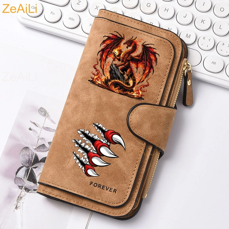 Fiery Red Dragon Dynamic Flame Paw Herren Damen Geldbörse mit langem Reißverschluss, Schnallenhandtaschen, Münzgeldbörse, Multi-Kartenhalter, Tasche mit großem Fassungsvermögen – Detail 7