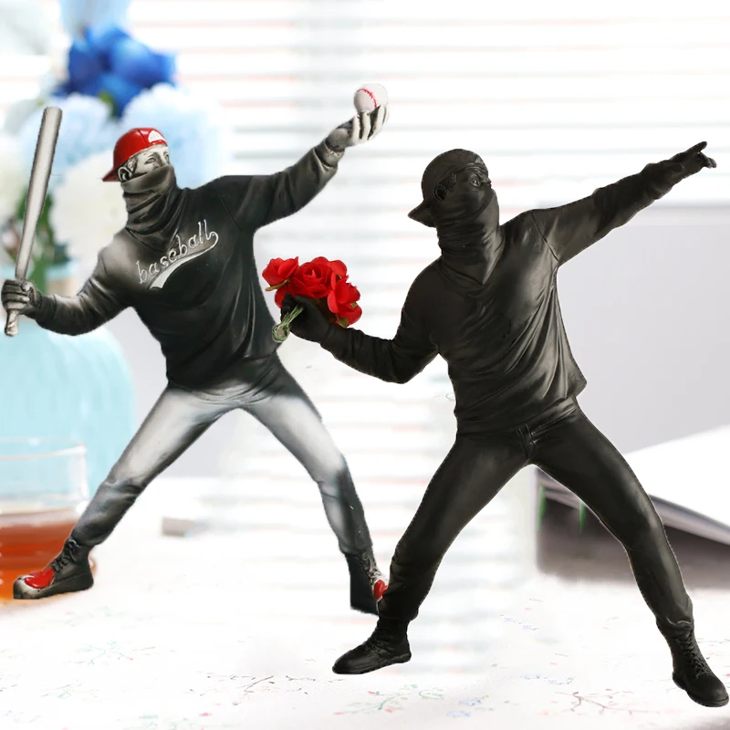 Resin Statues And Figures Modern Art Sculptures Figurines Ornaments For Home Decor Living Room Desk Flower Thrower Baseball Boy