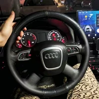 Accesorios personalizados para volante de coche, costura a mano, cuero genuino de fibra de carbono para Audi A3 8V Sportback A4 B8