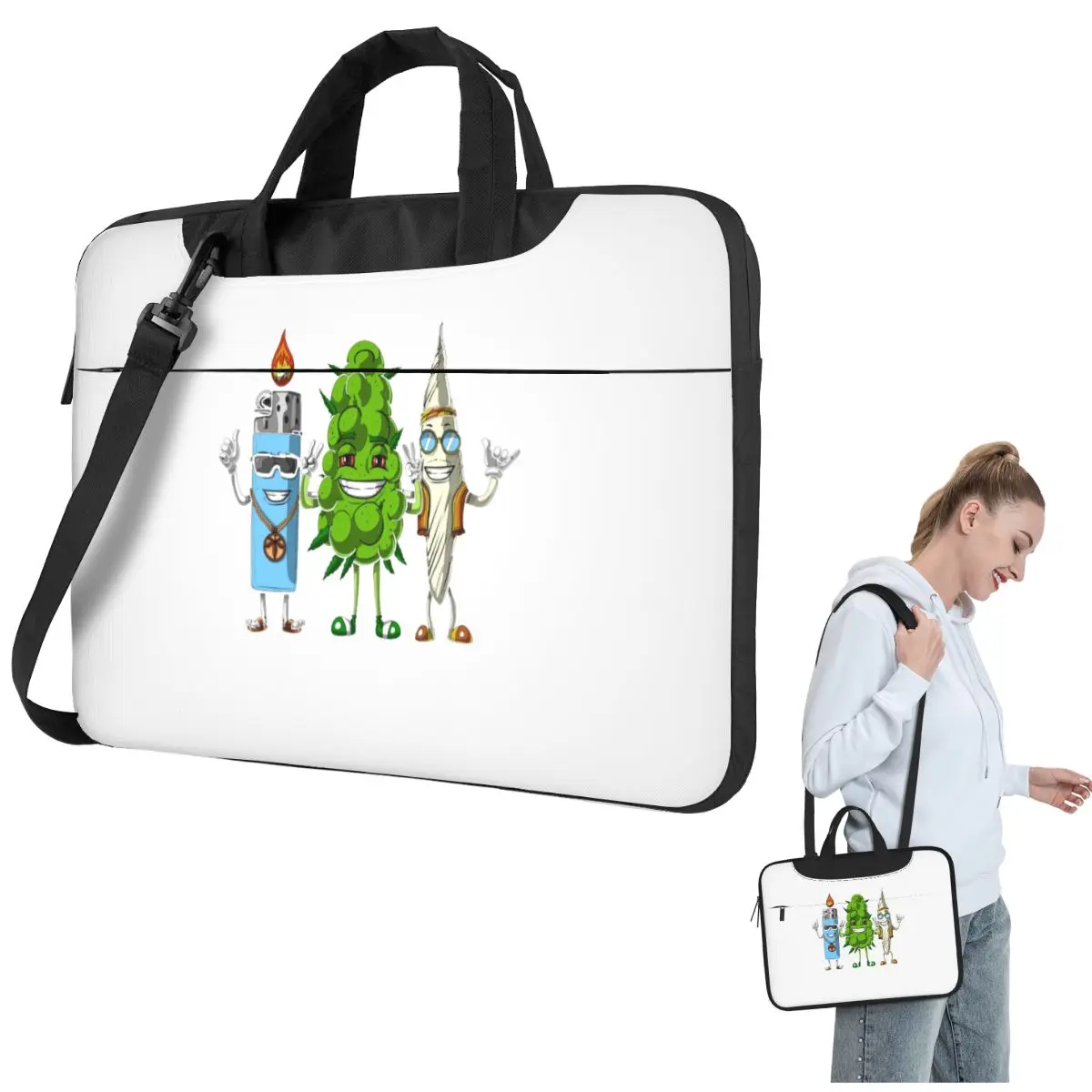 Weed Bud Joint Lighter Crossbody Laptop Bag Case Computer Bag Resistant Protective Notebook Pouch for Macbook Pro