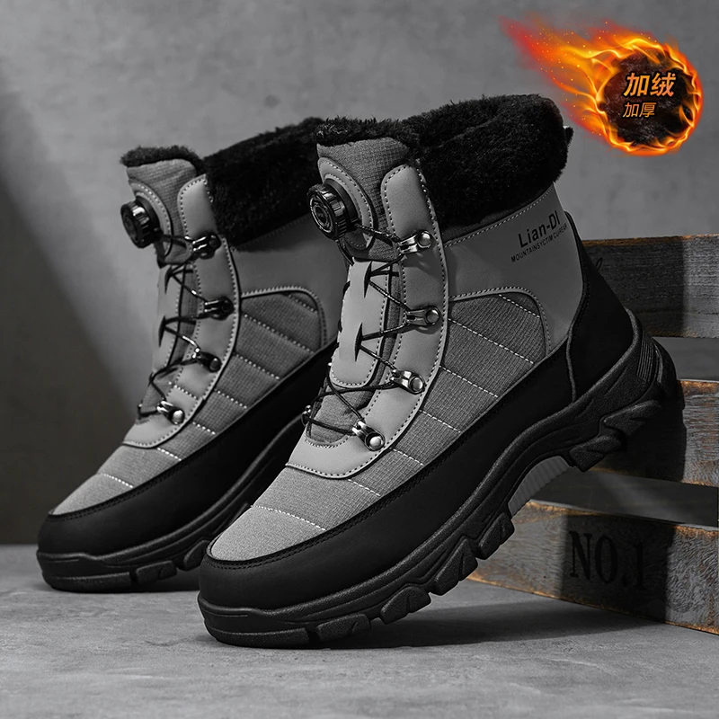 

Men's plus size high top casual cotton shoes winter new cold resistant and warm plush snow boots outdoor anti slip hiking boots