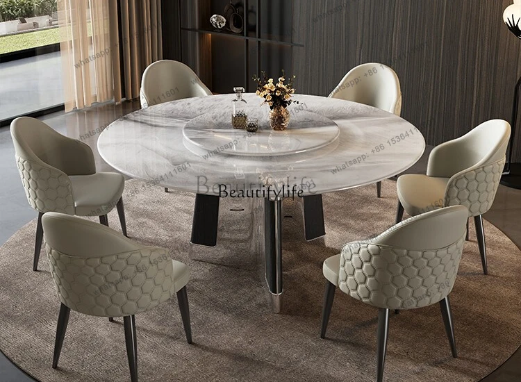 

FG2024 new marble dining table super crystal European dining table with turntable microcrystalline stone