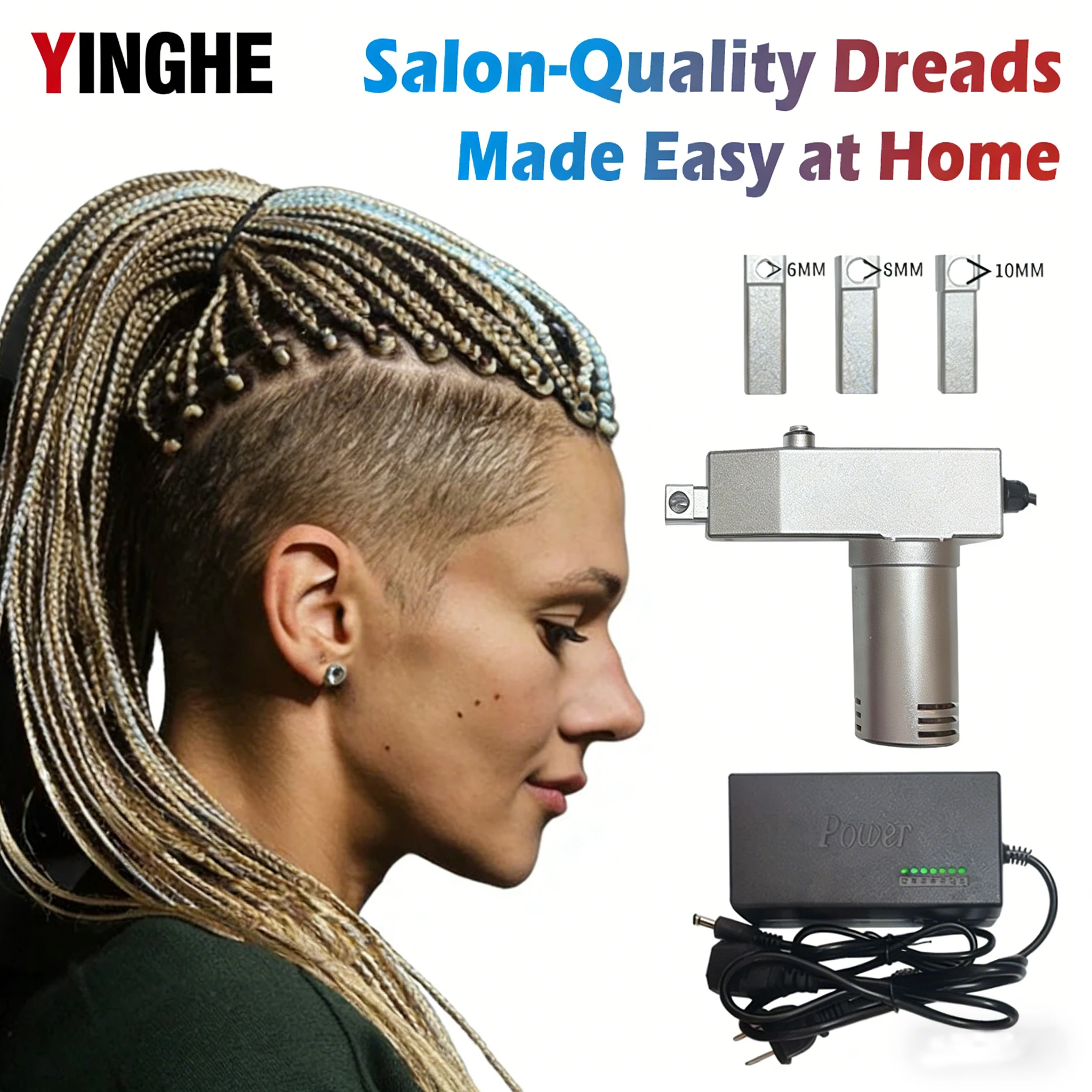 

Портативная машина для создания дредов - автоматический плетельщик с 6 сменными насадками для самостоятельного плетения волос