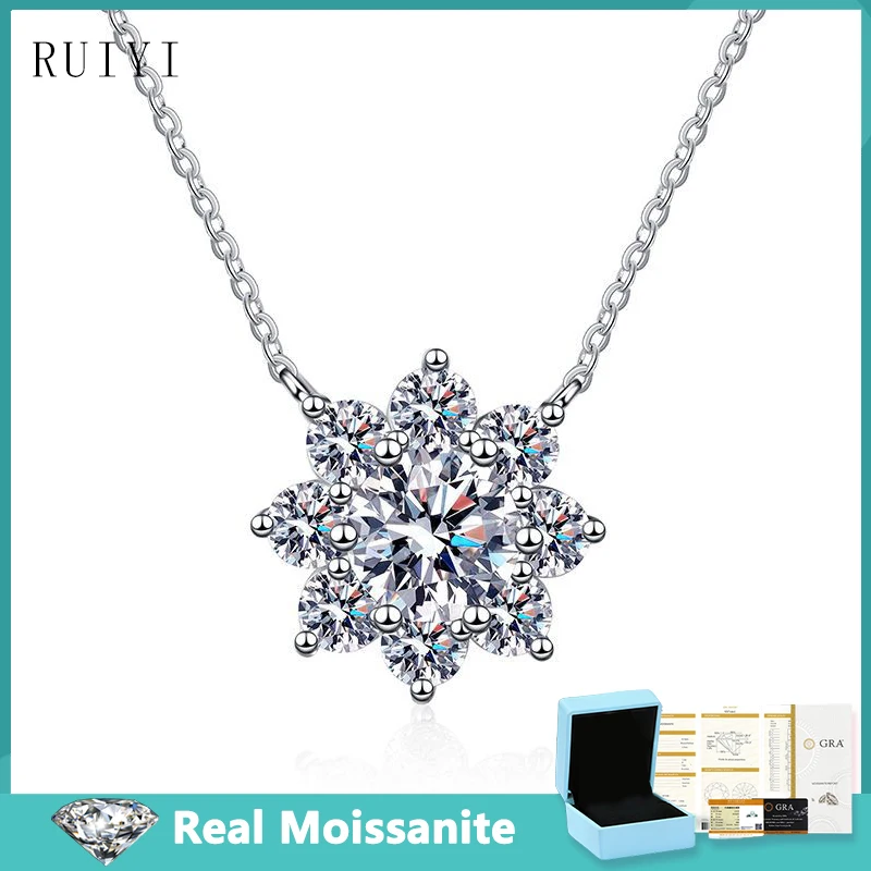 925 Silver 1ct Moissanite Sunflower Snowflake Pendant Necklace for Women Bridal Engagement Wedding Sparkling Luxury Jewelry Gift