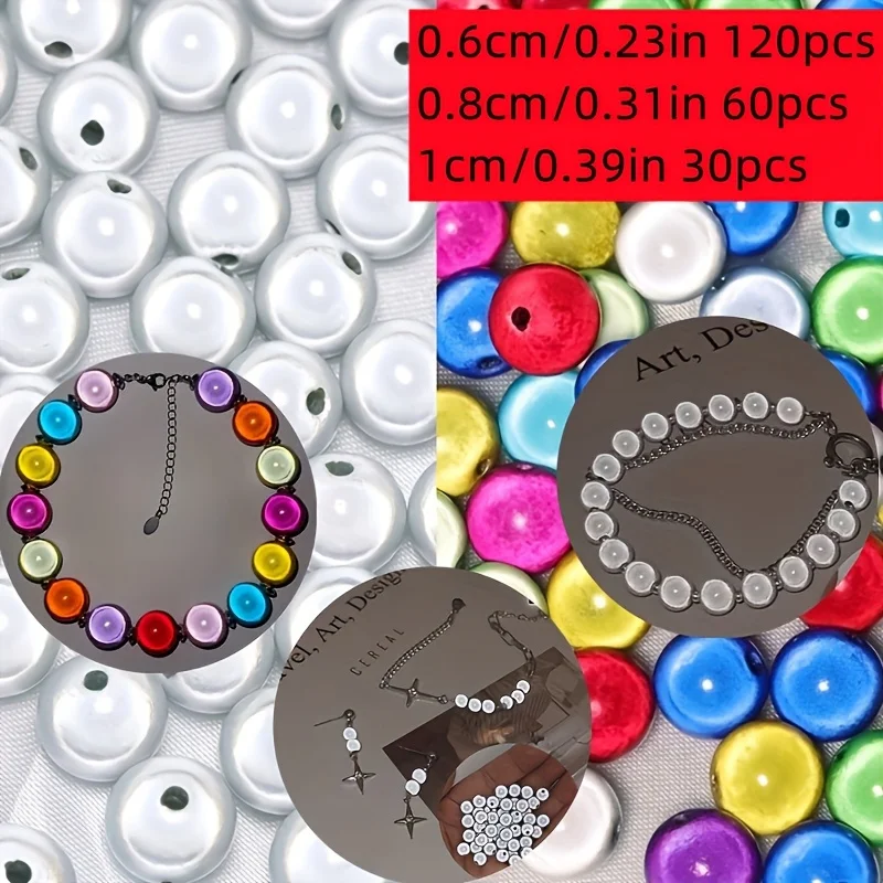 30/60/120pcs 6/8/10mm Reflective Acrylic Colored White Round Beads Necklace and Bracelet Woven Multi Color Bright Surface Beads