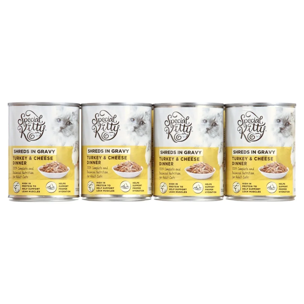 

Turkey & Cheese Dinner Shreds in Gravy Wet Cat Food, 13 oz Cans (12 Pack)