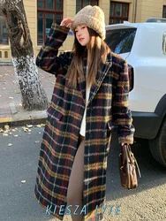 Winter 2024 Fashion Retro Plaid Wool Coat for Women High quality Loose Mid-length Woolen Jacket Casual Thickening warmth Coats